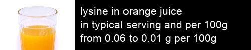 lysine in orange juice information and values per serving and 100g